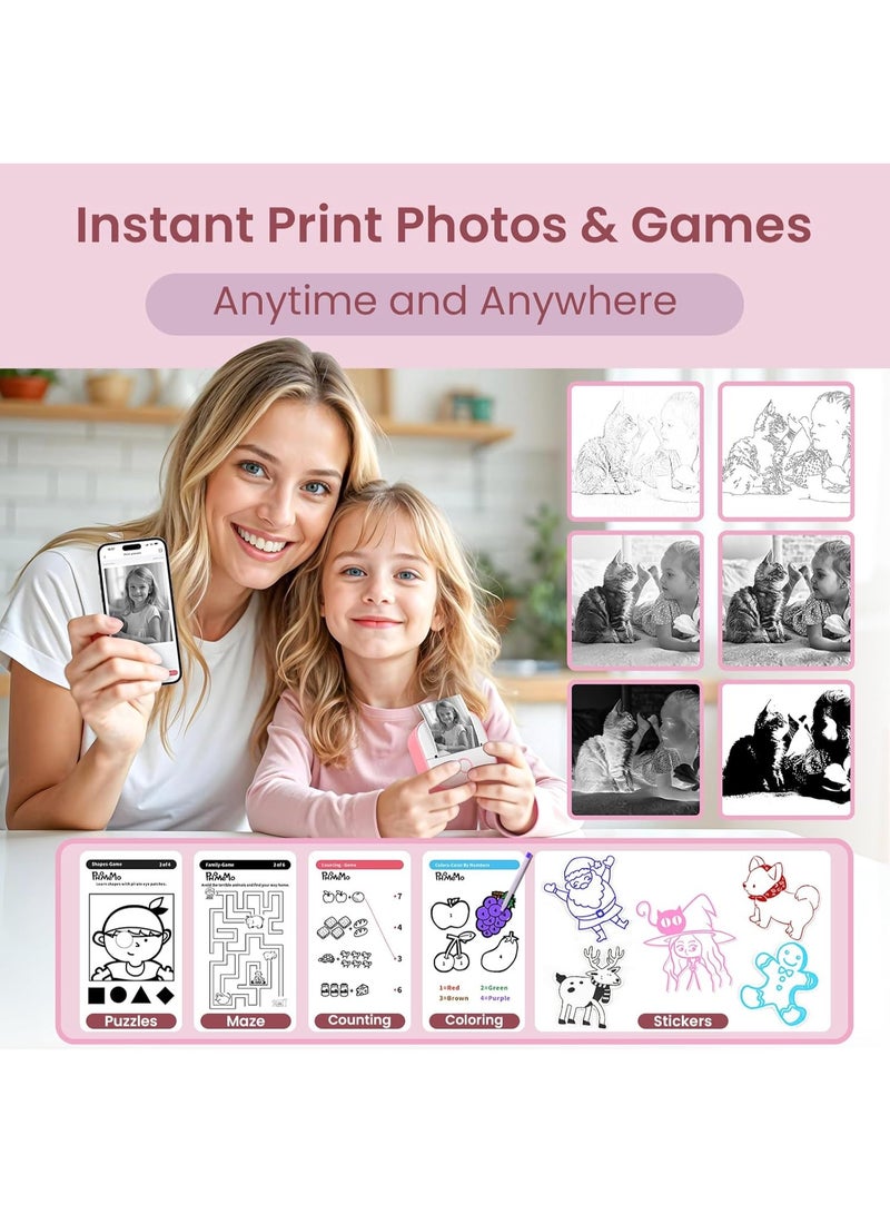Instant Print for Kids - T02 Print Pod Mini Printer, Sticker Maker Machine, Instant Phone Photo Printer for Study, Fun, Games, Stickers, Labels, Flashcards, Pink - Image 2